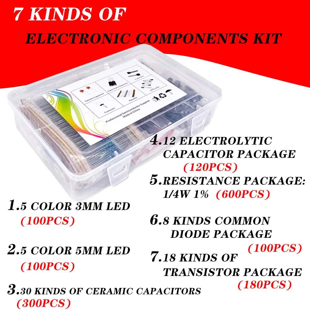 Electronic components kit 7 kinds led resistor diode Integrated Circuit IC ne555 lm317 Electrolytic Capacitor to-92 to-220