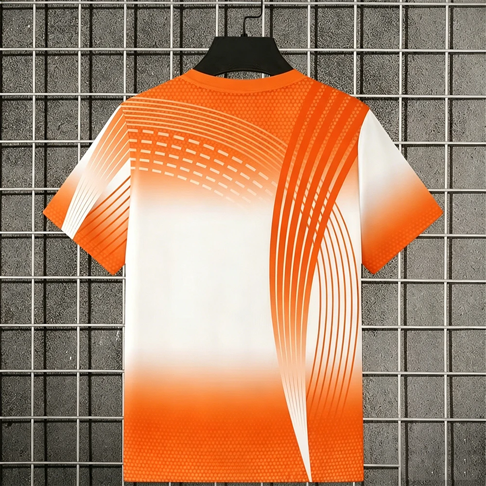 Men's Quick Dry Sports T-shirt Gradient Blue Line Badminton Jersey Unisex Breathable Running Fitness Outdoor Sports Casual Tops