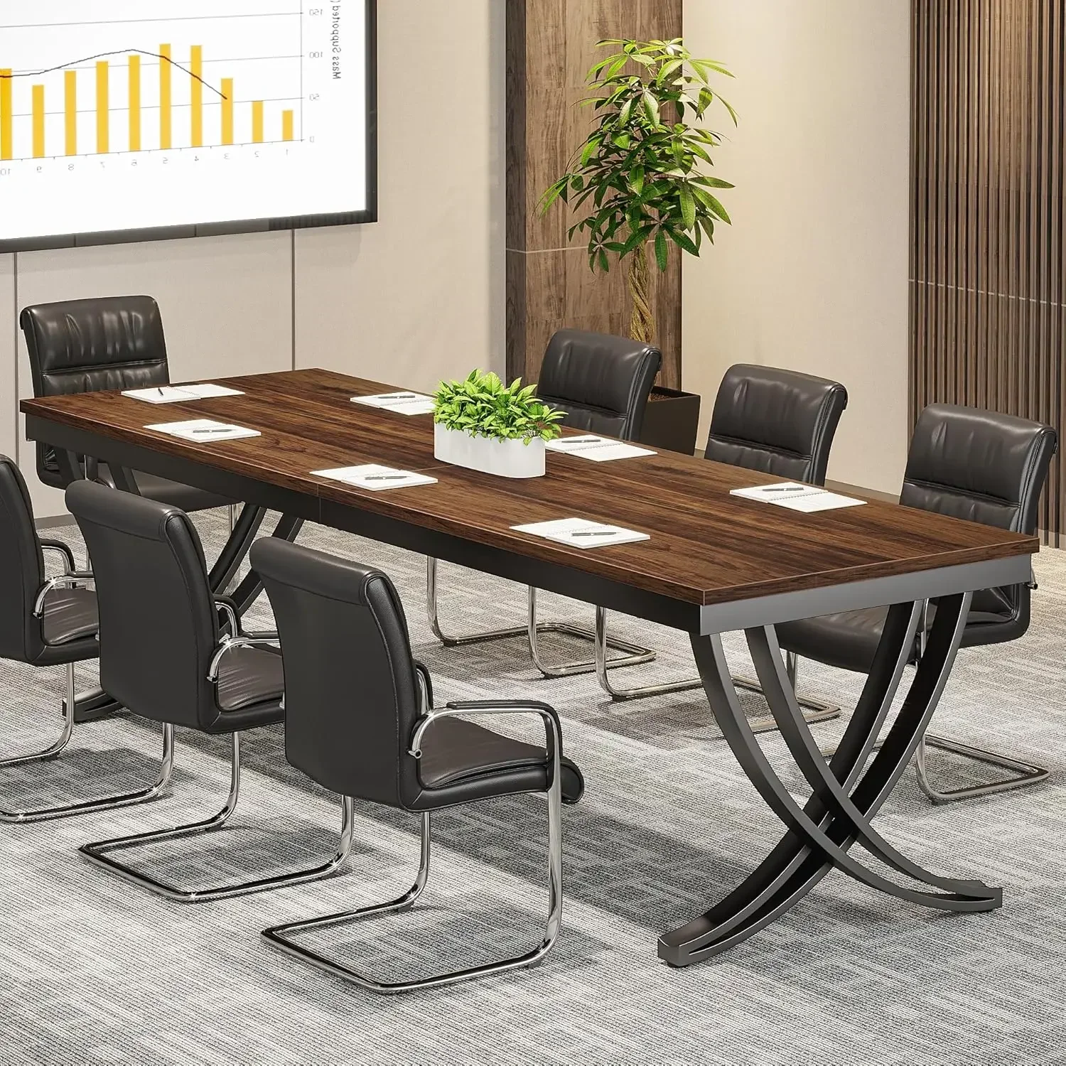 6.5FT Conference Table for 6-8 People, 78 inch Long Rectangular Seminar Table with Strong Metal Frame