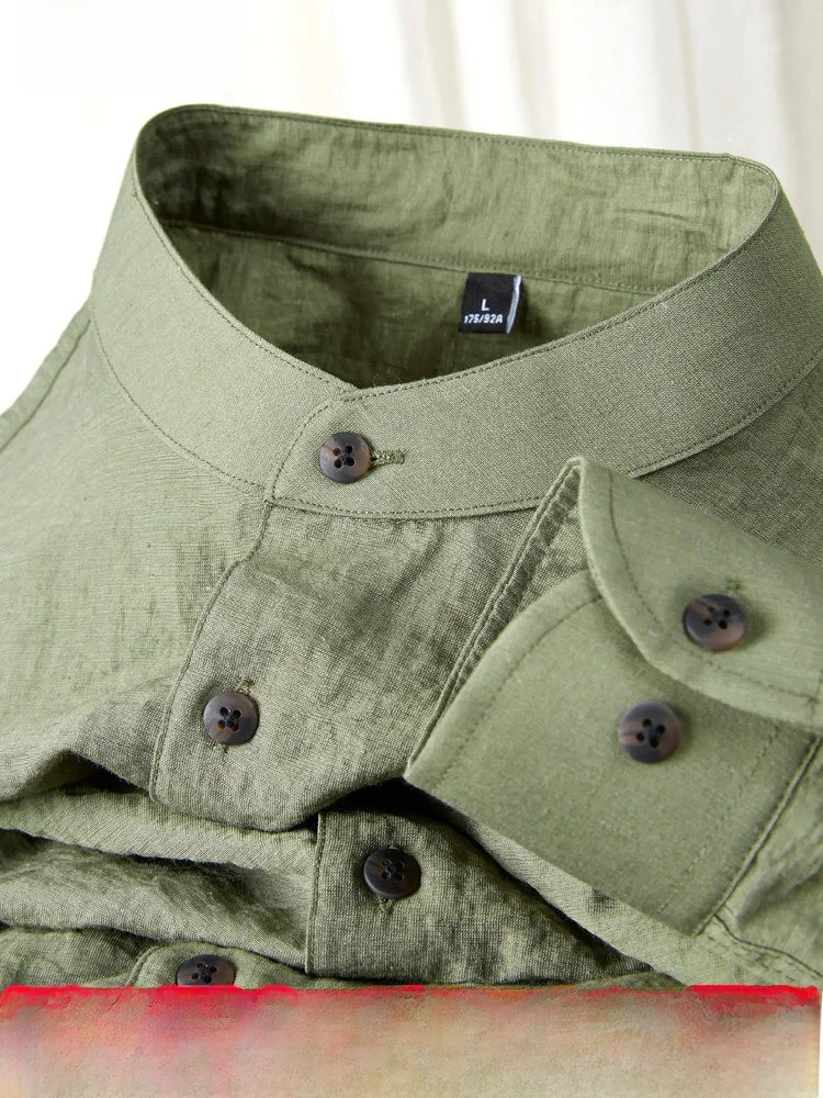 

Premium Feeling Spring Summer Breathable Cool Linen Stand Collar Long Sve Casual Slim Fit Busin Zhongan Collar irt ...
