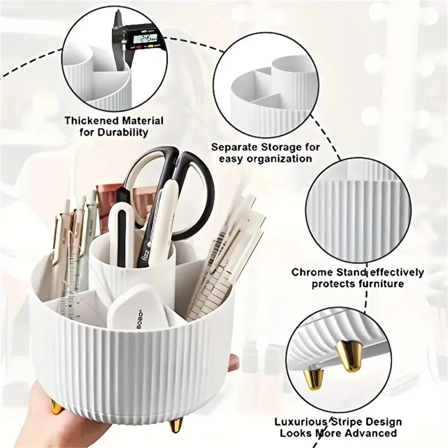 

360° Rotating Makeup Organizer 1pc Plastic Cosmetic Storage with 5 Compartments Multi-Functional Holder for Brushes