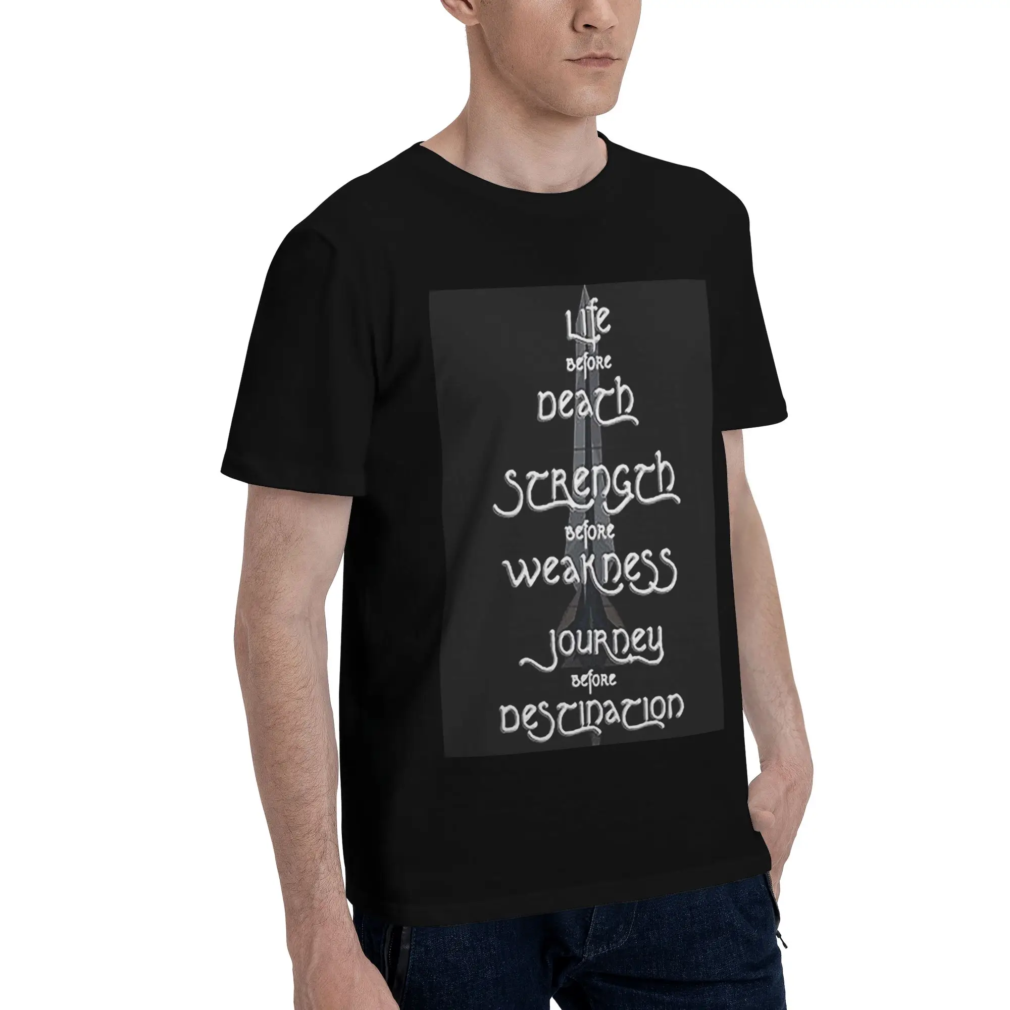 

Жизнь перед смертью, сила перед слабкостью, путешествие перед назначением. Мужская футболка. Футболки большого размера. Мужские хлопковые футболки, короткие.