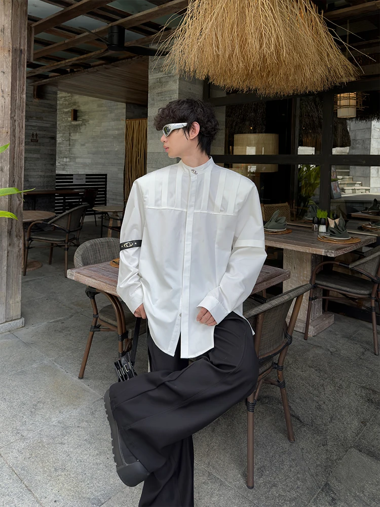 MARTHENAUT Original Belted Design Shoulder Padded Stand Collar Shirt 24 Styles Early Autumn Structured Shirt