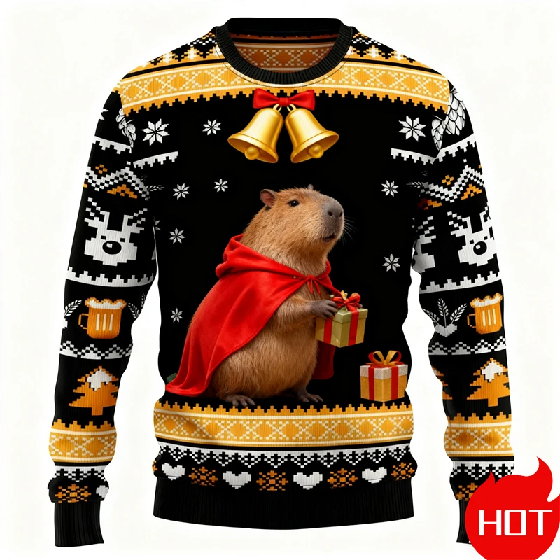 

Cute Capybara Ugly Christmas Sweater Men Women Festival Holiday Xmas Crewneck Sweatshirt 3d Print Men Christmas Sweatshirt