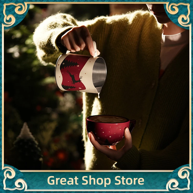 

Кувшин для взбивания молока MHW-3BOMBER, лимитированная рождественская серия, 600 мл, дизайн с оленями, чашка для латте-арта, новогодний подарок для любителей кофе
