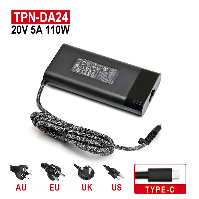 For HP 110W Laptop AC Adapter Charger TPN-CA24 TPN-DA24 20V 5A 110W TYPE-C USB Power Supply Charger