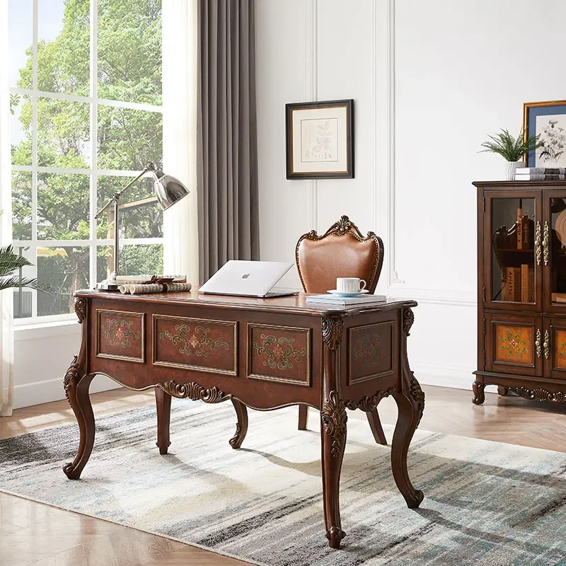 

American-Style Solid Wood Retro Desk Chair European-Style Home Computer Desk Desk Study Furniture Set Boss Desk1