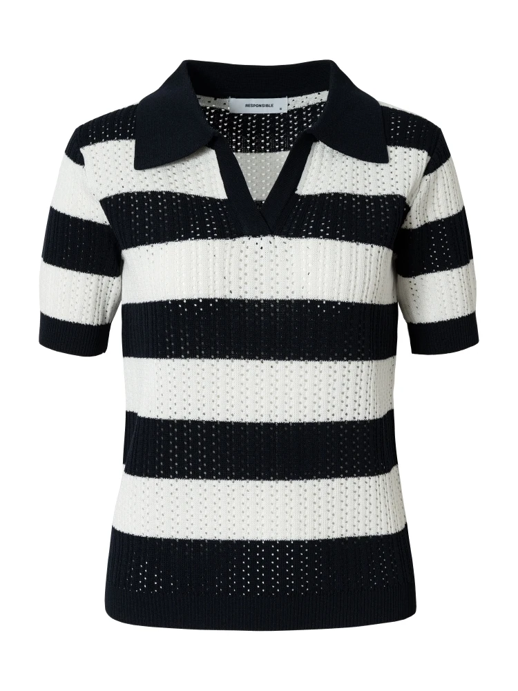 

Женский топ RPB BRAND в стиле ретро с полосками, свободного кроя, с V-образным вырезом, из полиэстера, с ажурным дизайном