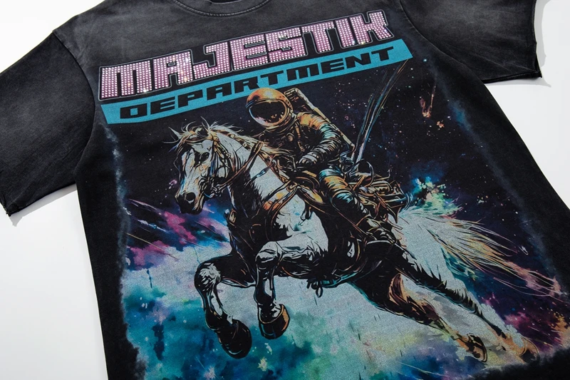 Herren Grafik-T-Shirts mit Weltraum-Astronauten-Motiv, Streetwear im Vintage-Look, Oversize-Baumwollkleidung, Sommer-Kurzarm-Oberteil – Detail 11