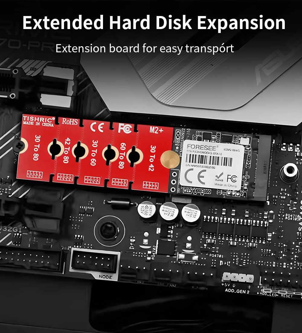TISHRIC M2 2230 2242 2260 2280 SSD-Erweiterungsplatinen-Adapter M.2 NGFF NVME Länge verlängern Adapter Halterung Karte 5 einstellbare Längen – Detail 10