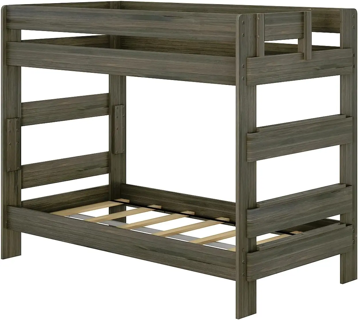 Twin-Over-Twin Bed Frame For Kids, Solid Wood Bunk Bed for Kids, No Box Spring NeededBarnwood Brown