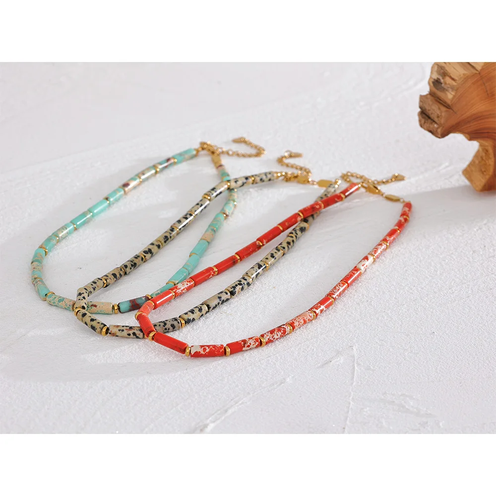 Yhpup Luxury Natural Stone Chain Stainless Steel Handmade Trend Clavicle Necklace Fashion Collar Jewelry for Women Gala Gift