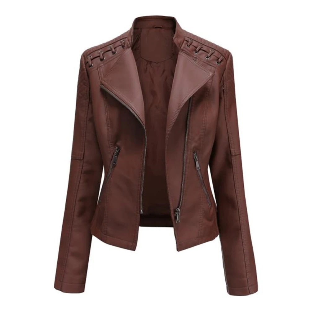 Motorcycle Jackets Outwear New 2024 Turn-down Collar PU faux Leather Jackets Women Luxury Jacket Black Pink Red Biker Coat