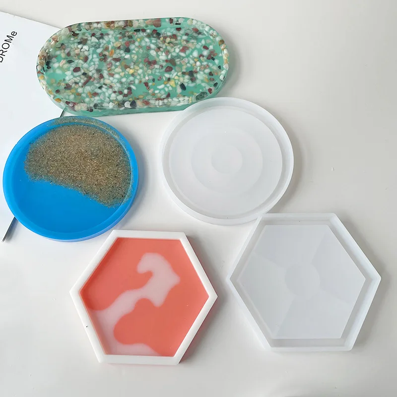 Geometryczne Coaster DIY tynk cementu taca płyta formy kryształowe formy silikonowe wielokąt żywicy epoksydowej odlewania formy dekoracje domu
