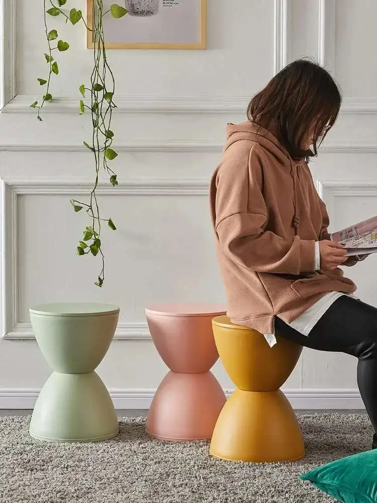 

Plastic stool INS side table creative design hourglass bedside table fashionable changing shoes round home furniture muebles