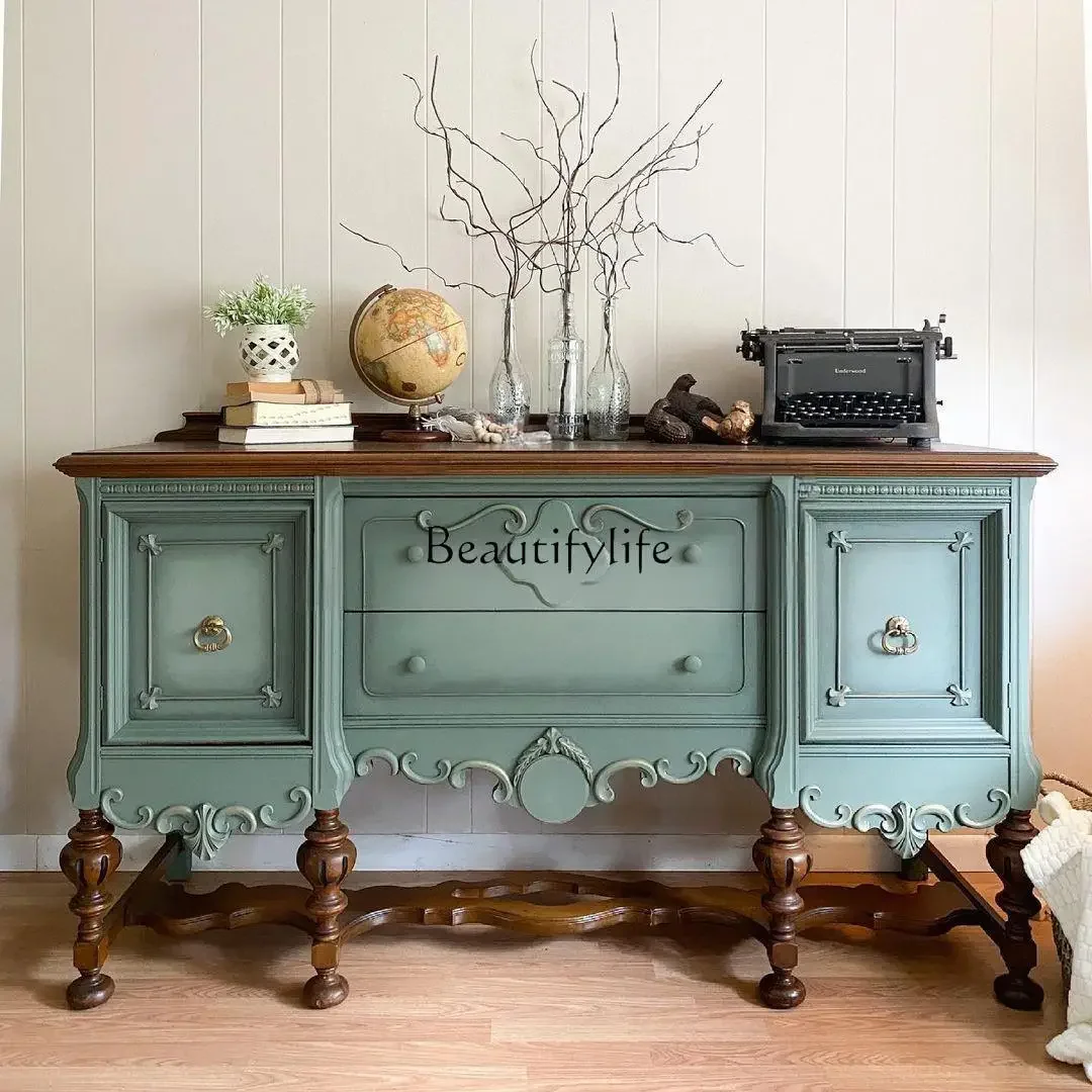 

yj5 French Style Sideboard New Classical Storage American Solid Wood Carved Light Luxury Sideboard