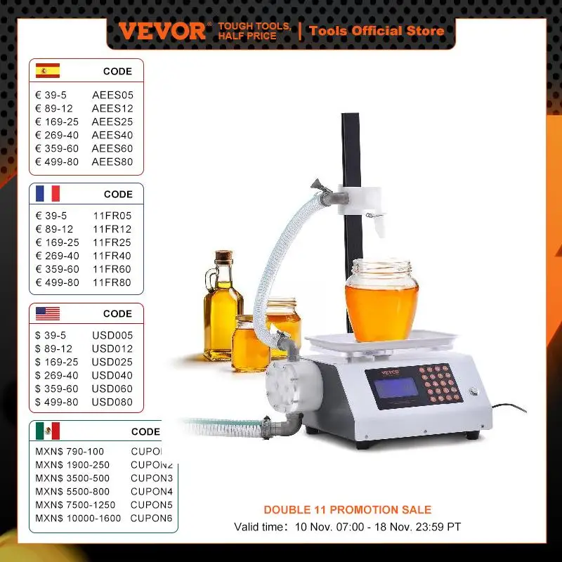 VEVOR Automatic Liquid Filling Machine Bottle Water Filler Gear Pump Digital Control for Perfume Beverage Olive Oil 50-5000g