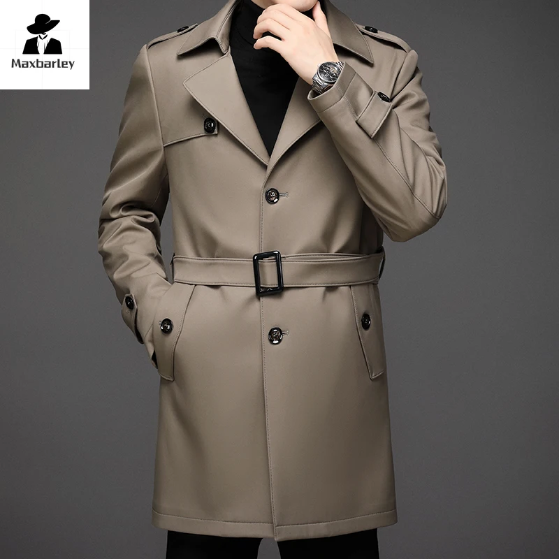 Urban Luxury Down Jacket Men's Long Winter Warm Removable Inner Liner White Duck Down Coat Male British Style Thick Trench Coat