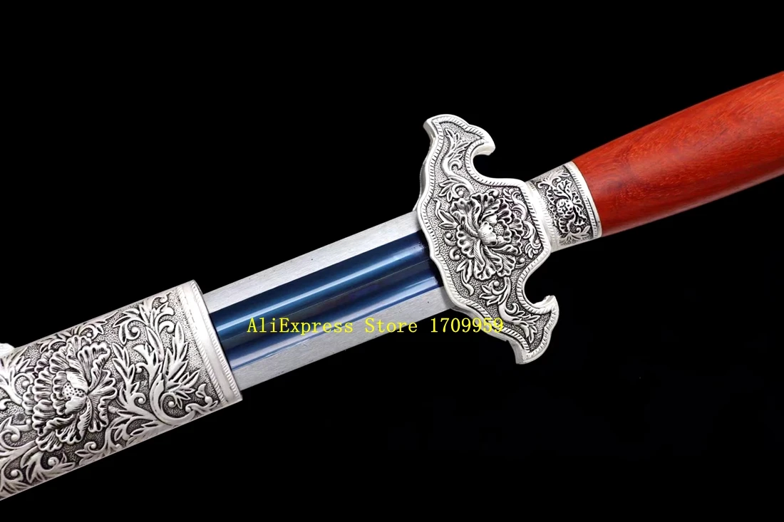 Red Wood Chinese Martial Arts TaiChi Peony Sword Blue High Carbon Steel Blade Full Tang KungFu WuShu Tai Ji Functional Dao Jian view 4