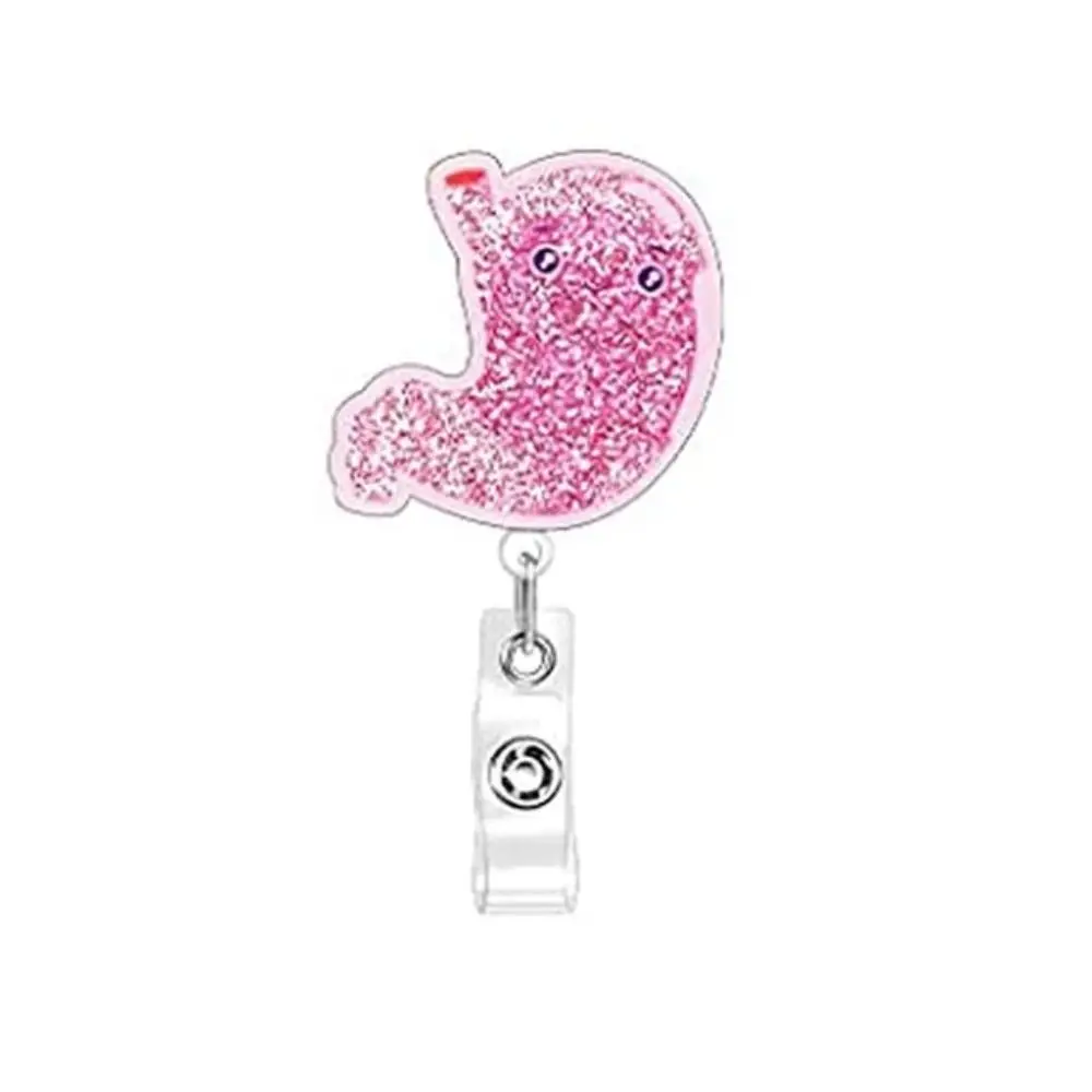 

Human Organs Retractable Badge Reel 360 Rotating Name Tag ID Badge Holder Glitter Alligator Clip Easy Pull Buckle Staff Card