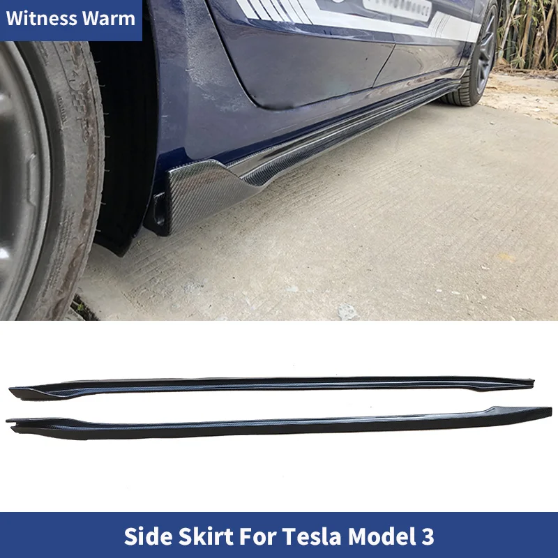 Car Side Skirts Extensions Apron Carbon Fiber For Tesla Model 3 Sport 4-Door 2018-2020