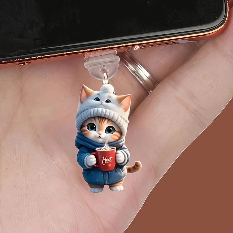Cute 2D Cat Phone Anti Dust Cap Charge Port Plug For Phone Type C Dust Protection Stopper Accessorie