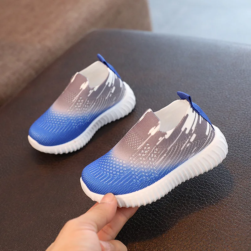 Children Shoes Color-Blocking Breathable Student Shoes Trendy Casual Sports Shoes Boys Girls Fly-Knit Sneakers For School