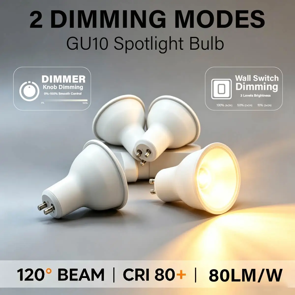 Dimmable GU10 LED Spotlight Bulb 3‑9W Power AC220‑240V, Wall switch&Knob Dimming for Recessed Ceiling Home Indoor Decoration