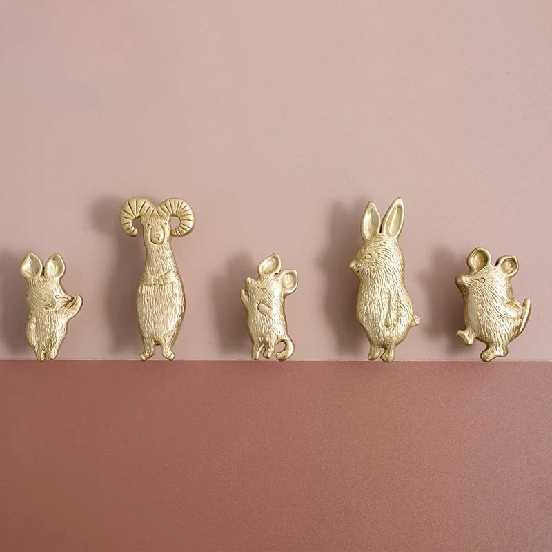 Hand Cast Brass Cabinet Pulls Cartoon Children's Room Animal Shaping Cabinet Door Drawer Knobs and Gold Copper Handles