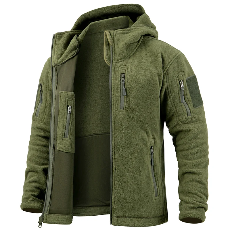 Men's Tactical Fleece Jacket Winter Warm Full Zip Military Hoodies Multi-Pockets Hiking Hunting Outdoor Coats