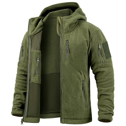 Chaqueta polar táctica para hombre, sudaderas militares cálidas con cremallera completa para invierno, abrigos militares con múltiples bolsillos para senderismo y caza al aire libre