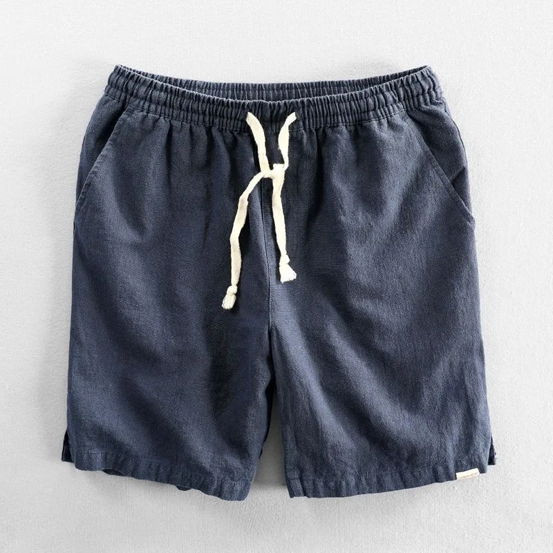 Linen Cotton Shorts Men's Summer Sport Four-Five Sided Sweat Loose Elastic Waist Five-Quarter Beach Pants Trendy Straight Leg