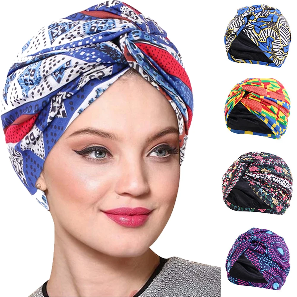 

Muslim Women Inner Hijab Scarf Twist Turban Chemo Caps Satin Lining Stretch Headscarf Head Wrap Banadan Beanies Bonnet Headwear