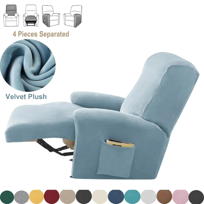 

1 Seater Stretch Velvet Recliner Sofa Cover Armchair Covers Elastic Single Sofa Slipcovers for Living Room Solid Color