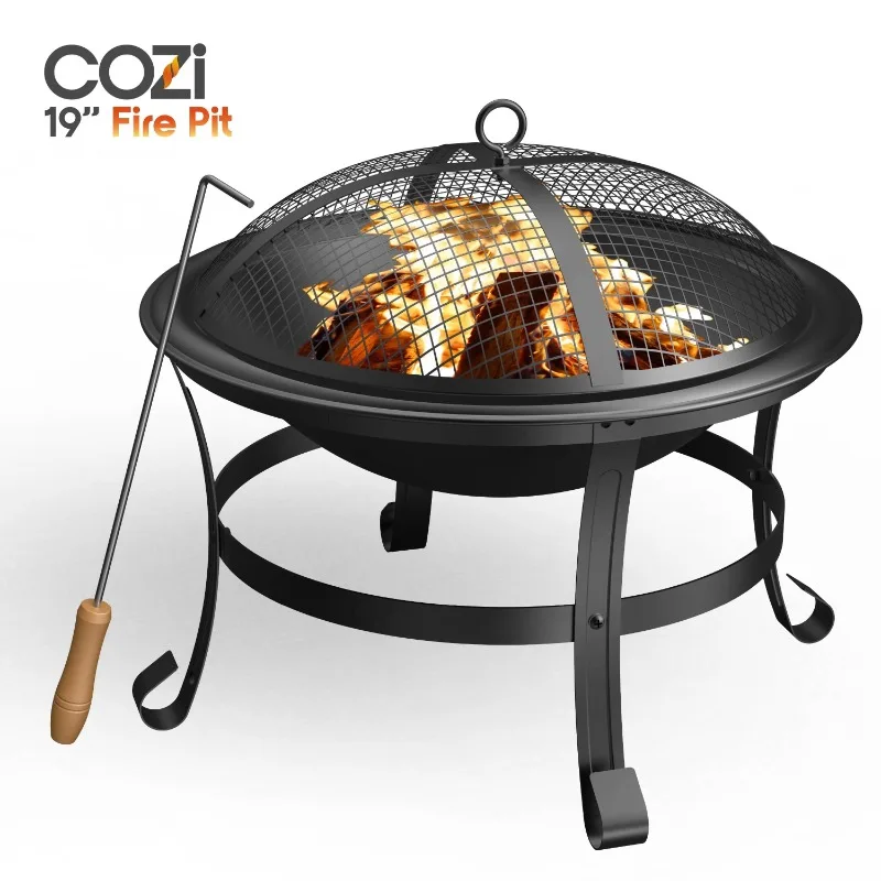

Cozi 19" Wood Burning Fire Pit with Iron Net and Cover Lid for Backyard and Camping