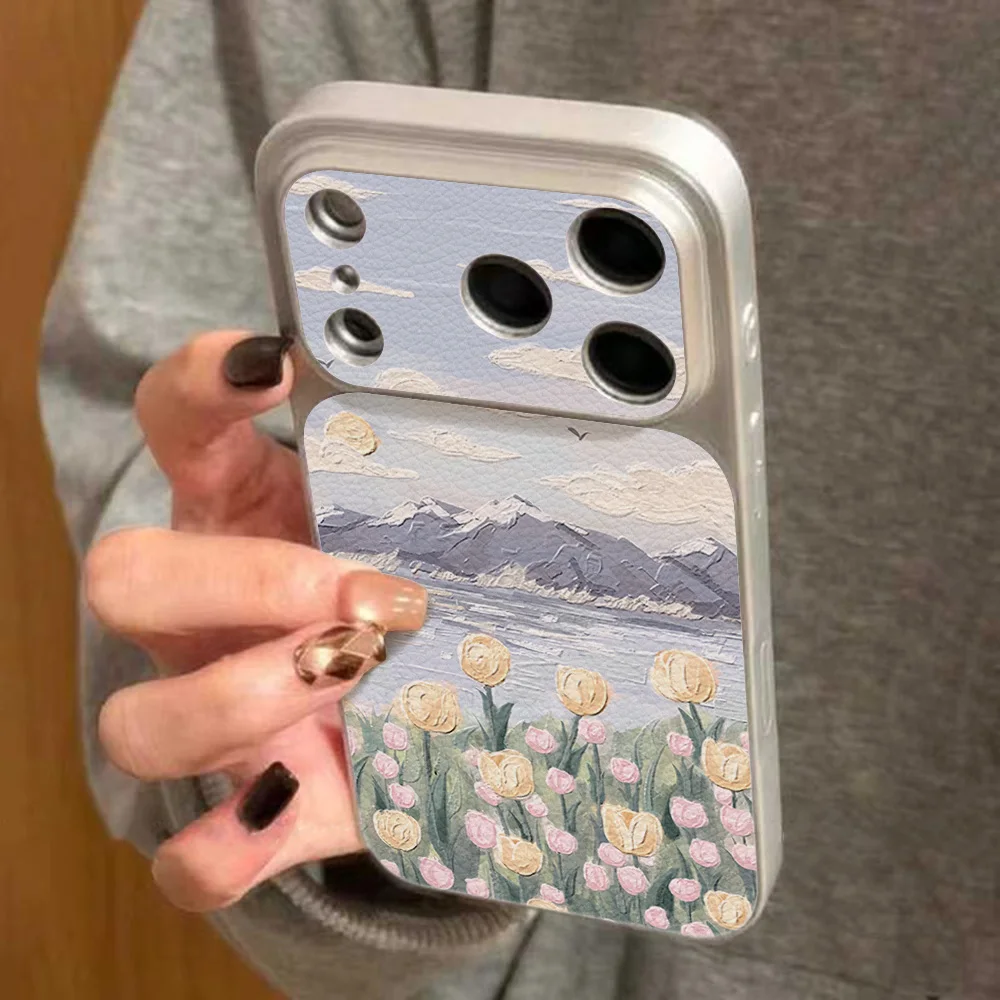 

Luxury Soft Leather Flower Phone Case For iPhone 17 Pro Max 16 13 11 15 14 12 17 17promax 16promax 15promax Shockproof Cover