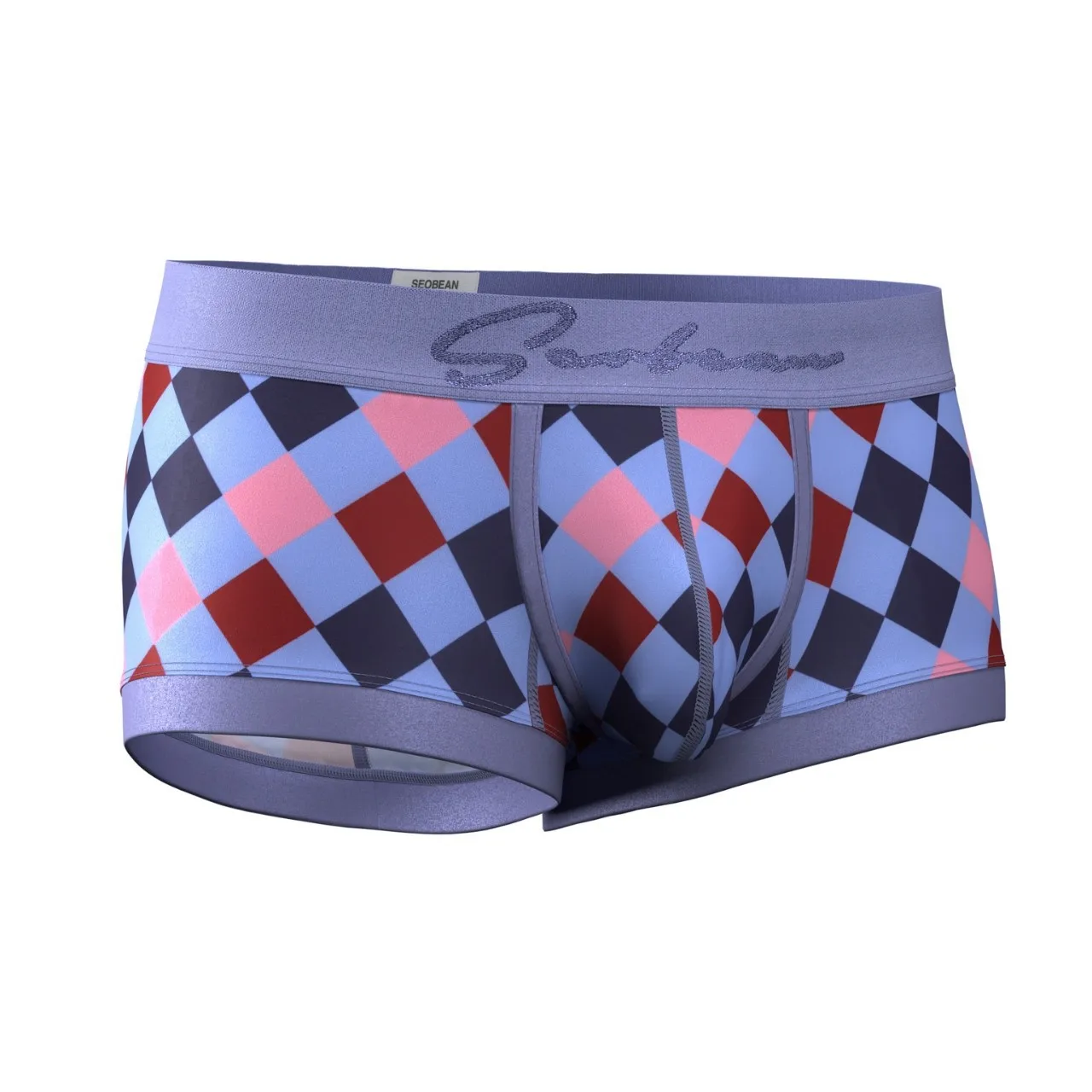 SEOBEAN Men's Underwear U-Shaped Scrotum Pocket Stylish Diamond Check Pattern Men Boxer Briefs Comfortable Breathable Underwear