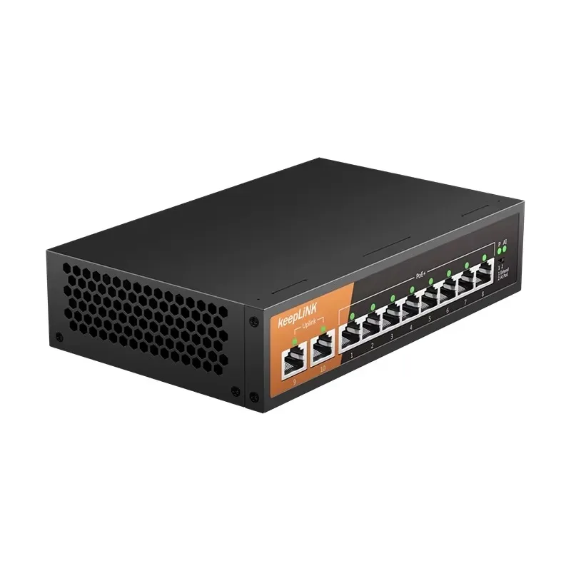 10-Port Gigabit Ethernet PoE Switch Plug Play 8-PoE 2-RJ45 Uplink 1000m Switch Capacity Desktop Enclosure VLAN Function