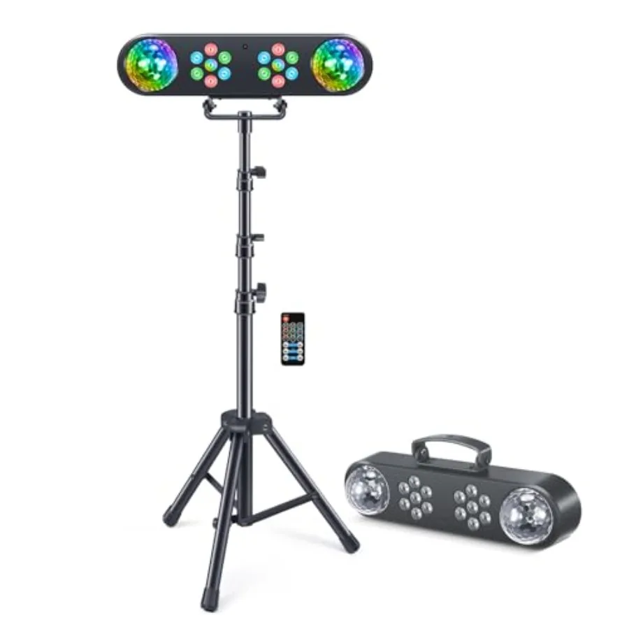 

DJ Lights with Stand Rotating Disco Ball PartyBar Light Set LED DJ Lights Remote and Sound Activated Mobile Stage Lighting Pack