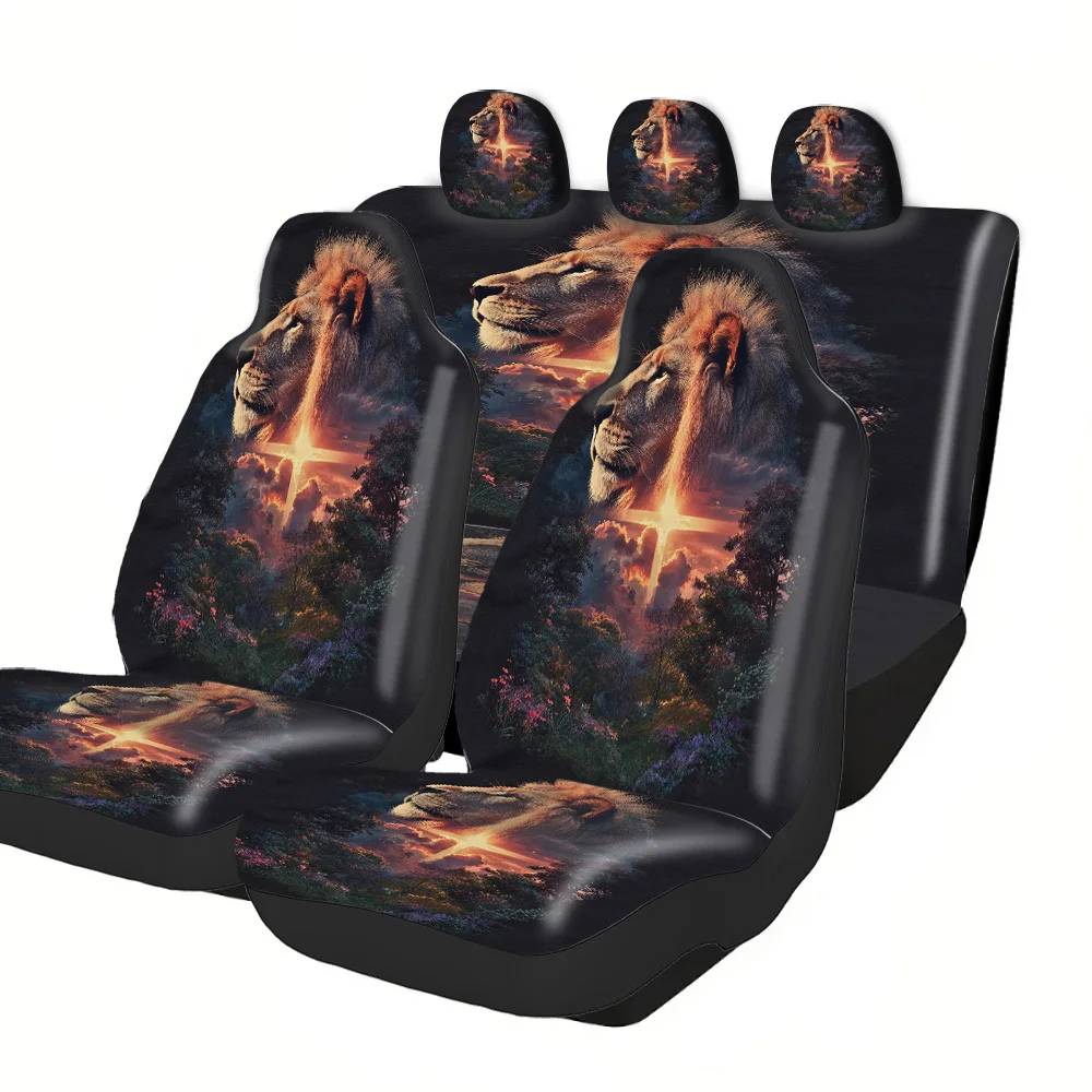 

2-5 Seat Set Car Seat Covers - Black War Horse Print, Polyester Fabric, Easy Install & Washable, Durable All-Season Protection W