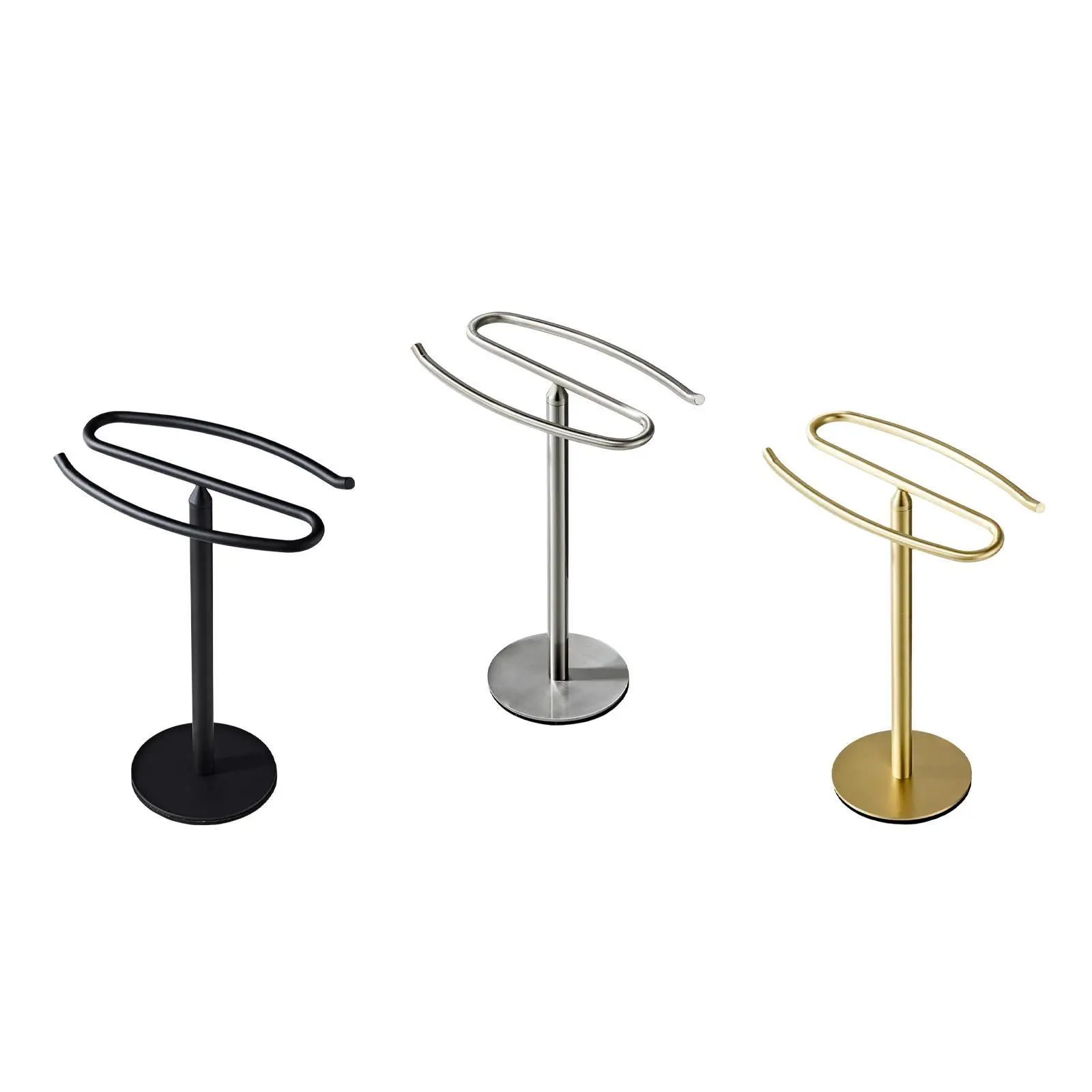 Free Standing Hand Towel Rack Stainless Steel Bathroom Organizer Counter Towel Stand T Shaped Holder with Base for Small Spaces
