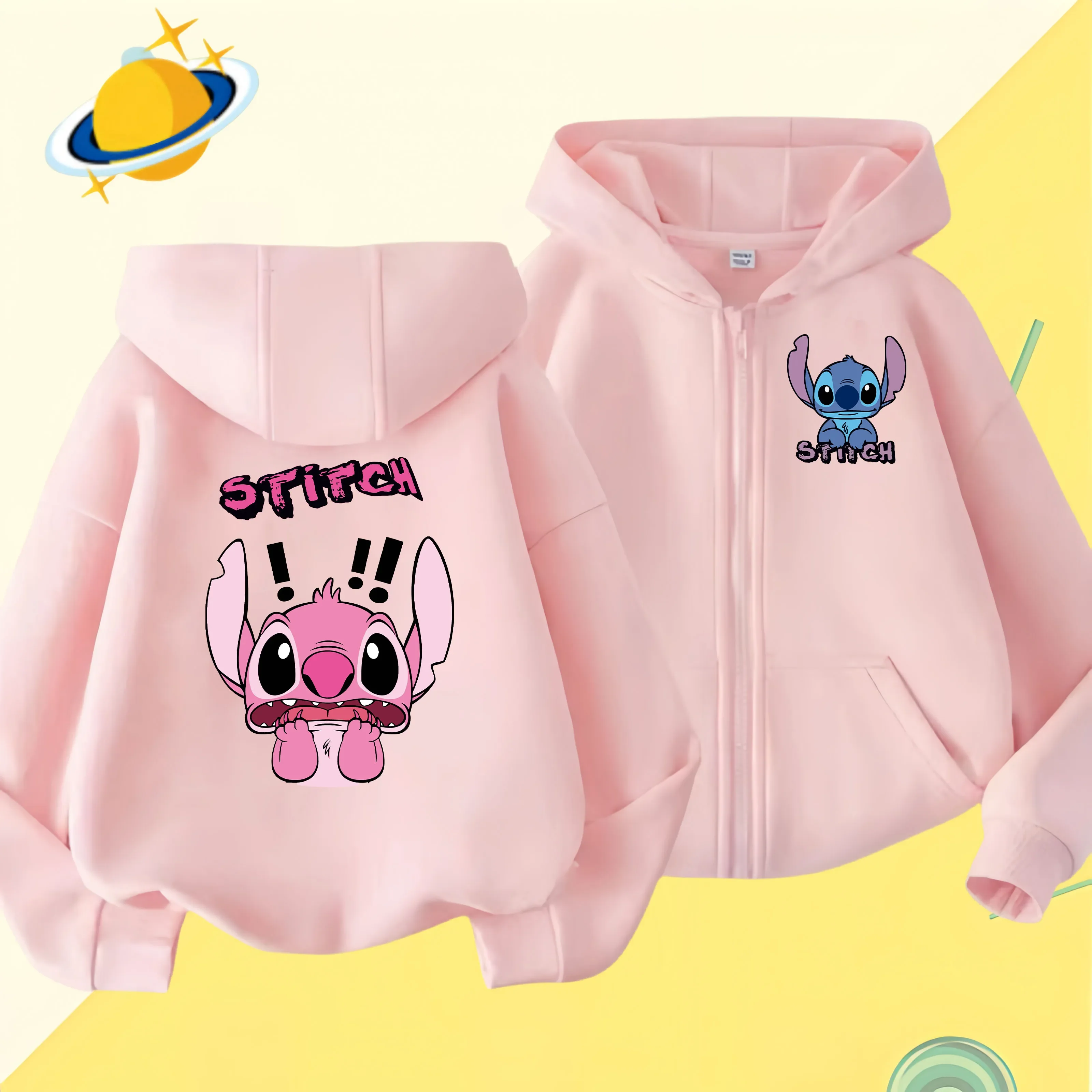 2024 Disney Stitch zipper coat Cartoon Jacket Girls Coat Spring Autumn Children Outerwear Kids Casual Jackets Costume 2-7 Years