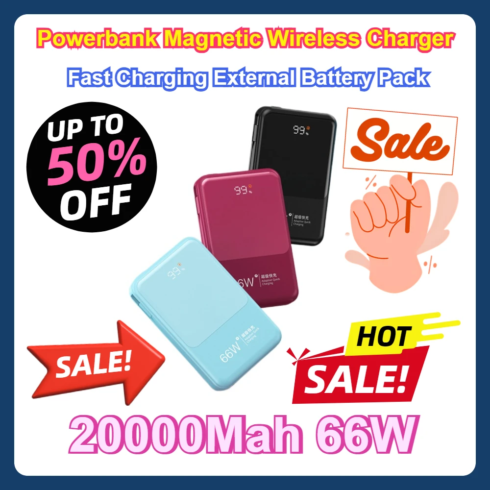 

For IPhone 15 14 13 Pro Xiaomi Powerbank Magnetic Wireless Charger Power Bank 20000 Mah 66W Fast Charging External Battery Pack