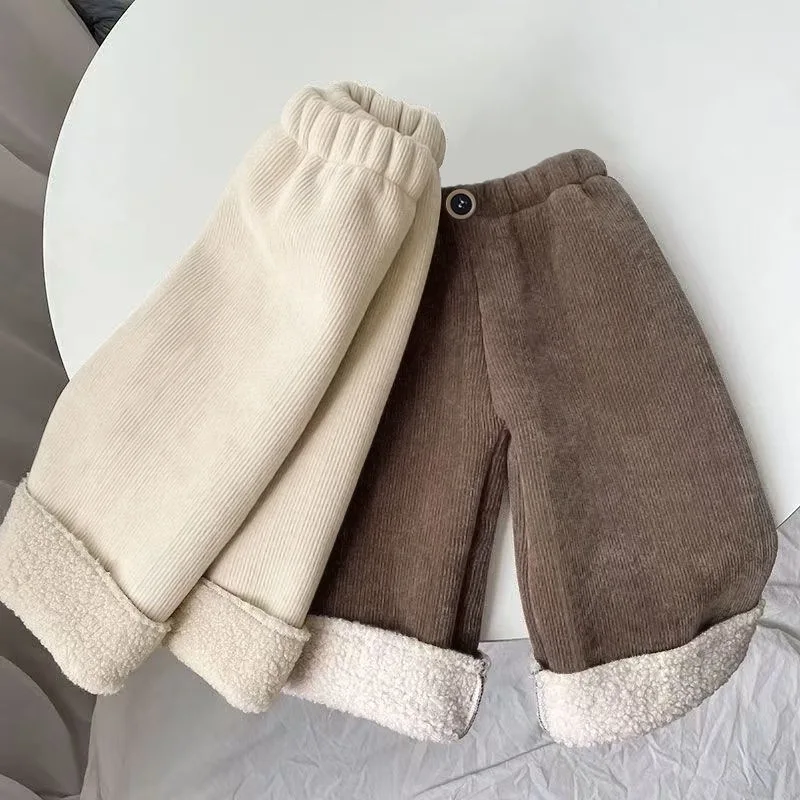

Autumn and Winter Girls' Casual Pants Baby Children Trendy Brand Korean Thickened Corduroy Rough Edge Wide Leg Pants