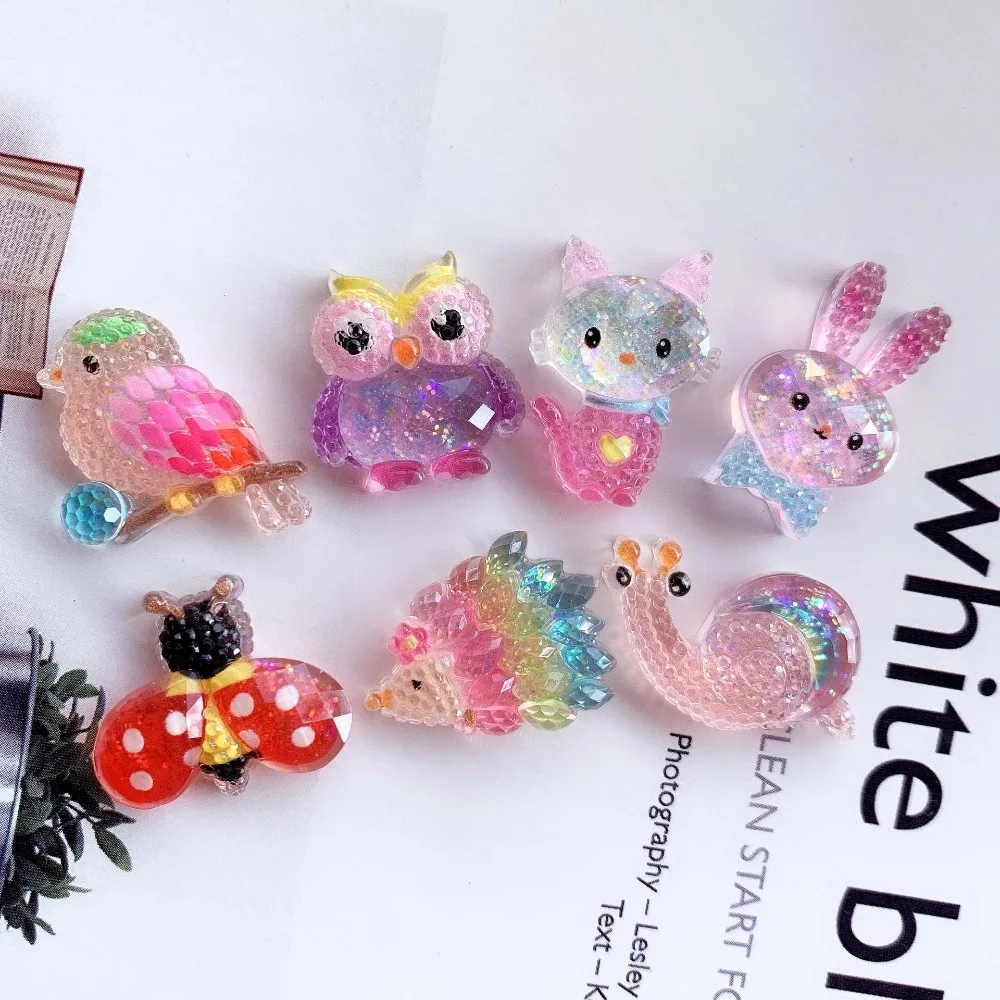 10pcs Mini Kawaii Cartoon Shining animal Flat Back Cabochons Scrapbook Diy  Party Hairpin Accessories Home Decoration Craft