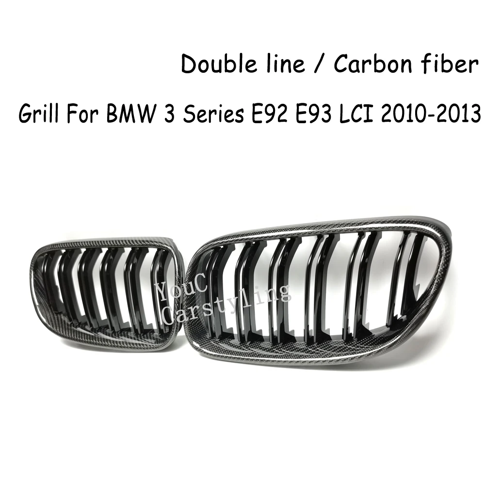 E92 Real Carbon Fiber Gloss Black Front Bumper Kidney Grille For BMW 3 Series E92 E93 Coupe Convertible 2010 2011 2012 2013