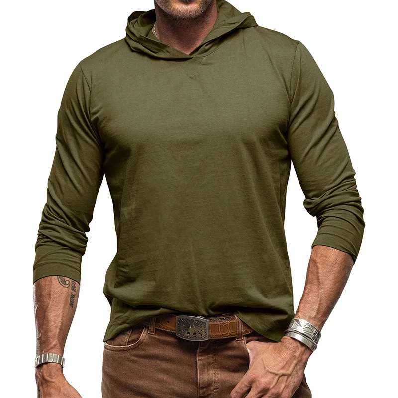 Men\'s Sports Hoodie Long Sleeve T-shirt Bottoming Shirt Gym Sports Muscle Shirt Solid Color Outdoor Casual Sweatshirt