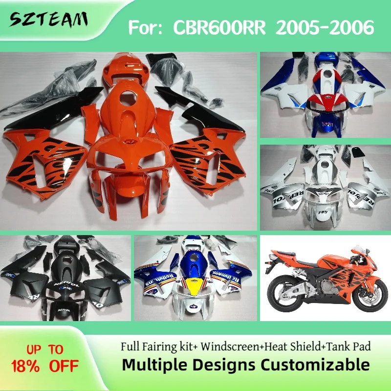 For HONDA CBR600RR 2005 2006 Aftermarket Motorcycle ABS Plastic Fairing Kit CBR 600RR 05 06 Prime Injection Fairings
