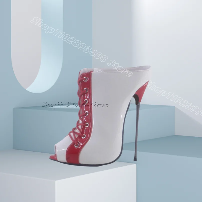 

White Metal Heels Peep Toe Slippers Slip on Lace up British Style Fashion Women Casual Party Slippers 2025 Zapatos Para Mujere