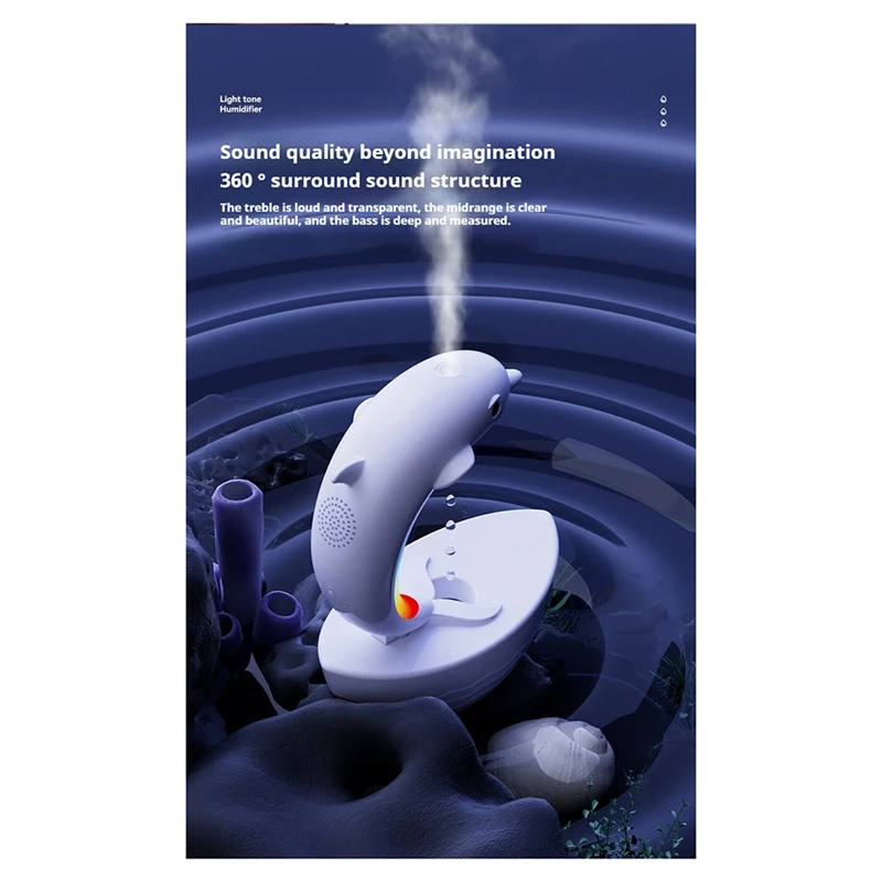 A36T-Dolphin Water Droplet Humidifier Bluetooth Speaker, Light Tone Humidifier, Colorful Lights